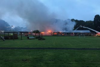 Photograph of a school on fire