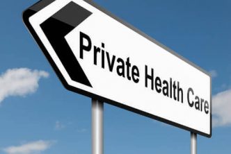 Road sign with text showing private health care